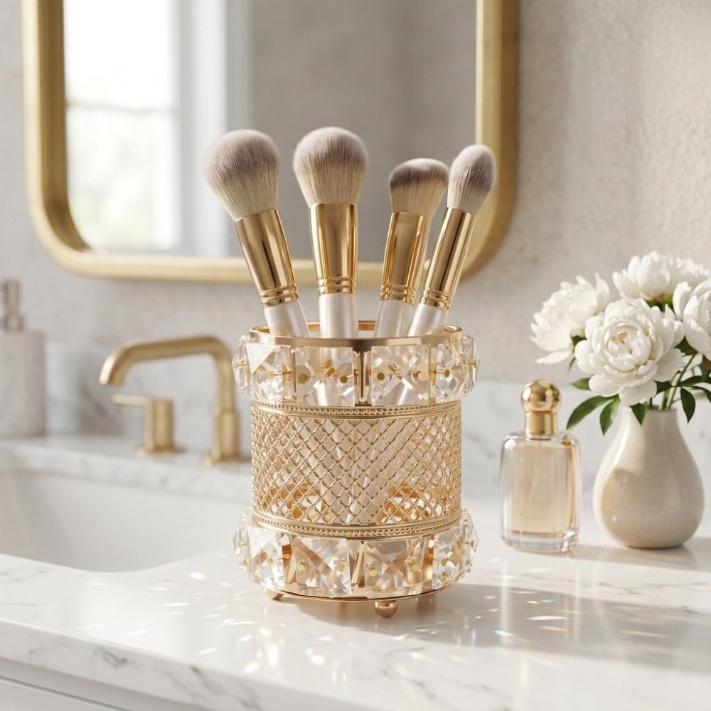 Luxury Skincare And Makeup Brands - Gouden make-upborstelhouder organizer, kristallen luxe pennenhouder,